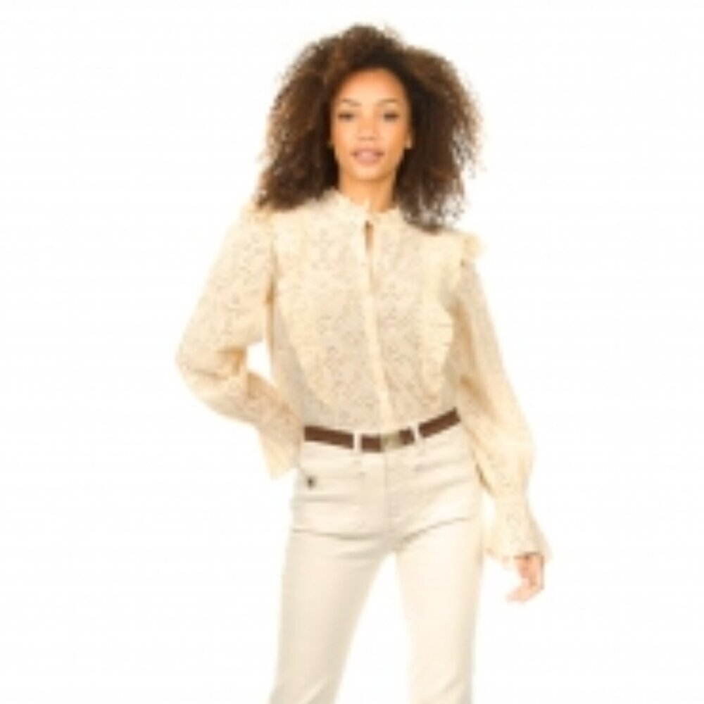 Sofie Schnoor Ruffled Embroidery Broderie Button Up Blouse Sirina ivory Size XS